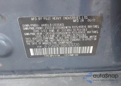 2011 Subaru Forester 2.5X from USA, damaged, VIN JF2SHABC2BH769720